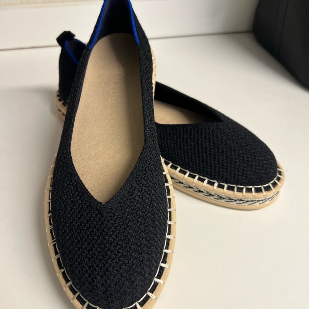Rothy's Black Espadrille Flats with Natural Trim